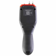 Delmhorst BDX-30 moisture meter back view showing the brand label, CE mark and battery compartment.