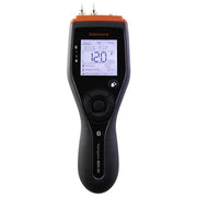 Delmhorst BDX-30 wood moisture meter front view showing the backlit display with a Doug Fir 12.0 percent moisture reading and contact pins at the top.