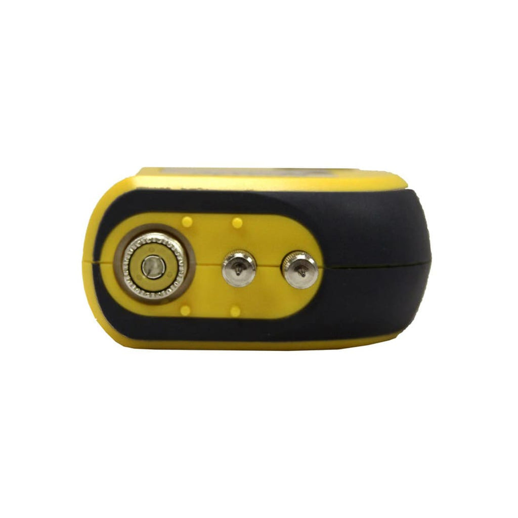 Delmhorst RDM-3/DFM moisture meter top close-up showing the two contact pins and the external electrode connector socket.