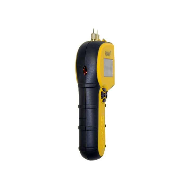 Delmhorst RDM-3/DFM moisture meter side profile view showing the display, keypad and rubberized handle.
